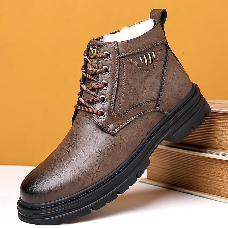 Herren High-Top Winterstiefel aus echtem Leder mit Wollfutter und Samt-Wärme