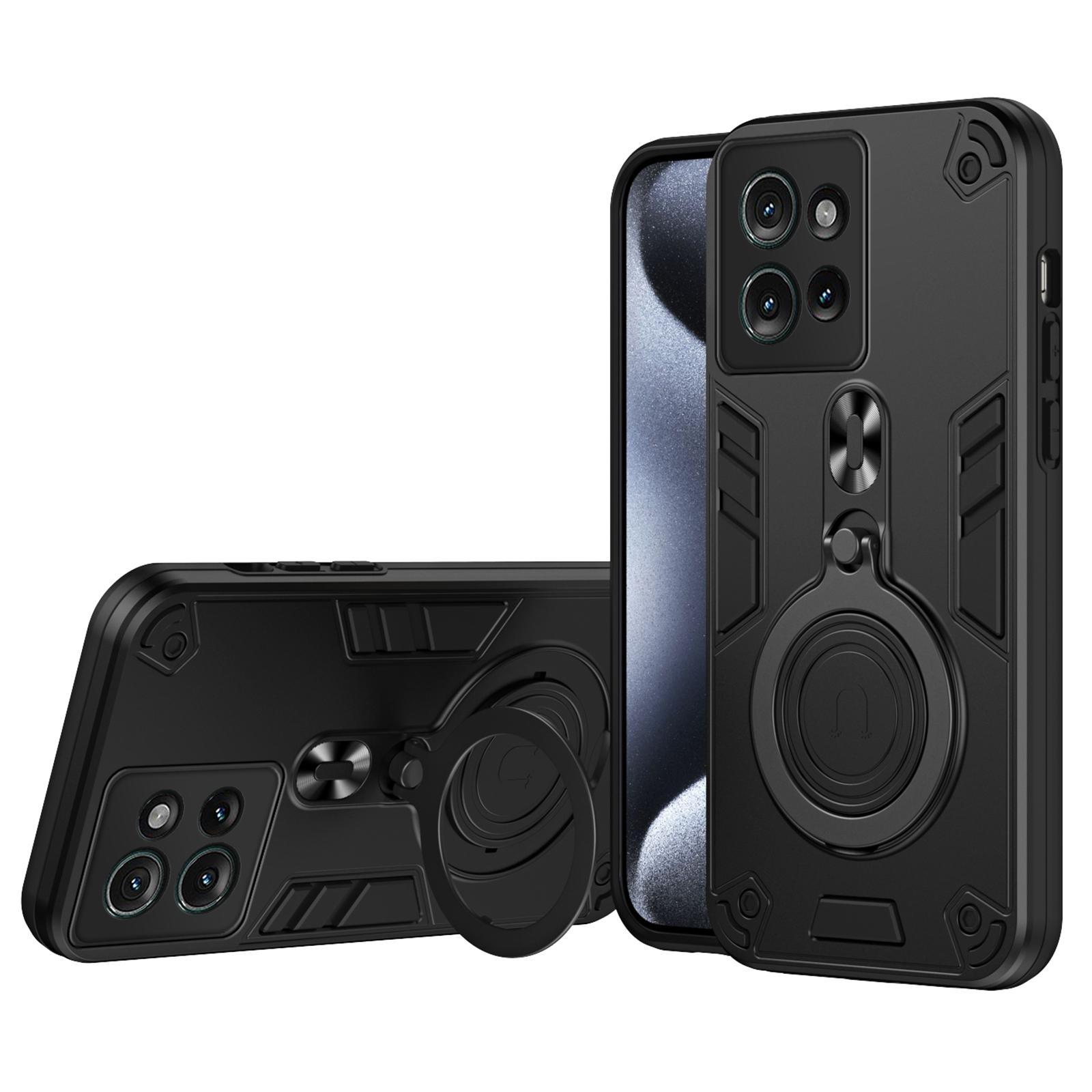 

For Motorola Edge 50 5G Case Rotatable Kickstand PC+TPU Drop Protection Phone Cover Black