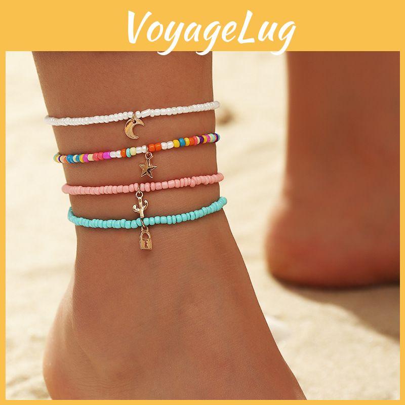 Bohemian Ankle Foot Jewelry With Alloy Star Moon Charms For Festival And Beach Wear