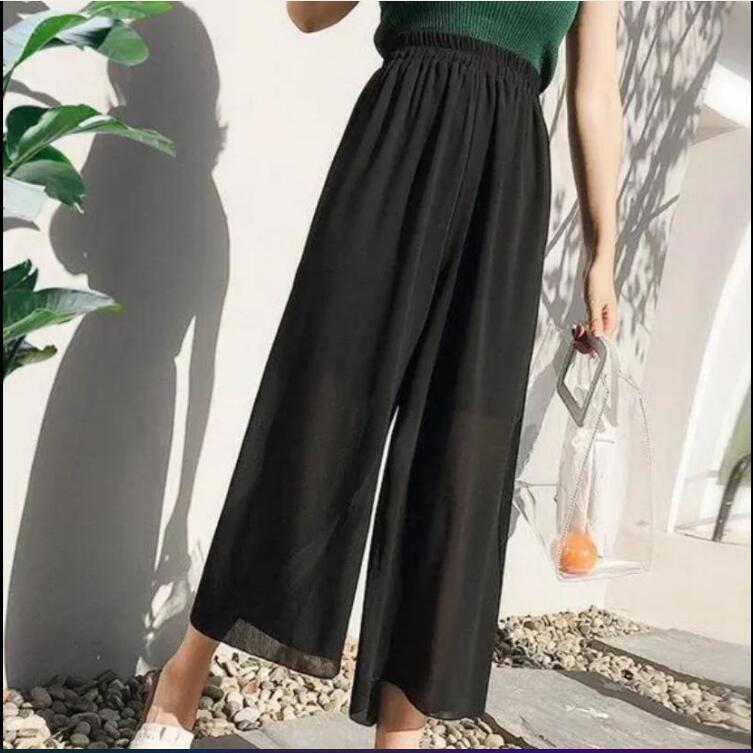 Women s Summer Chiffon Wide-Leg Drape Ruffle Casual Pants M