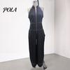 Tuta da donna senza maniche, con zip, colletto alto, pantaloni a gamba larga, Rompers, Abiti estivi casual monopezzo con tasche, Articoli in saldo