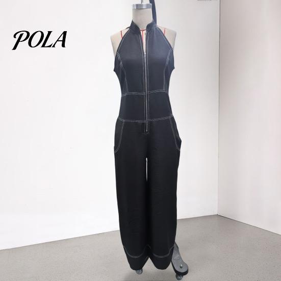 Tuta da donna senza maniche, con zip, colletto alto, pantaloni a gamba larga, Rompers, Abiti estivi casual monopezzo con tasche, Articoli in saldo