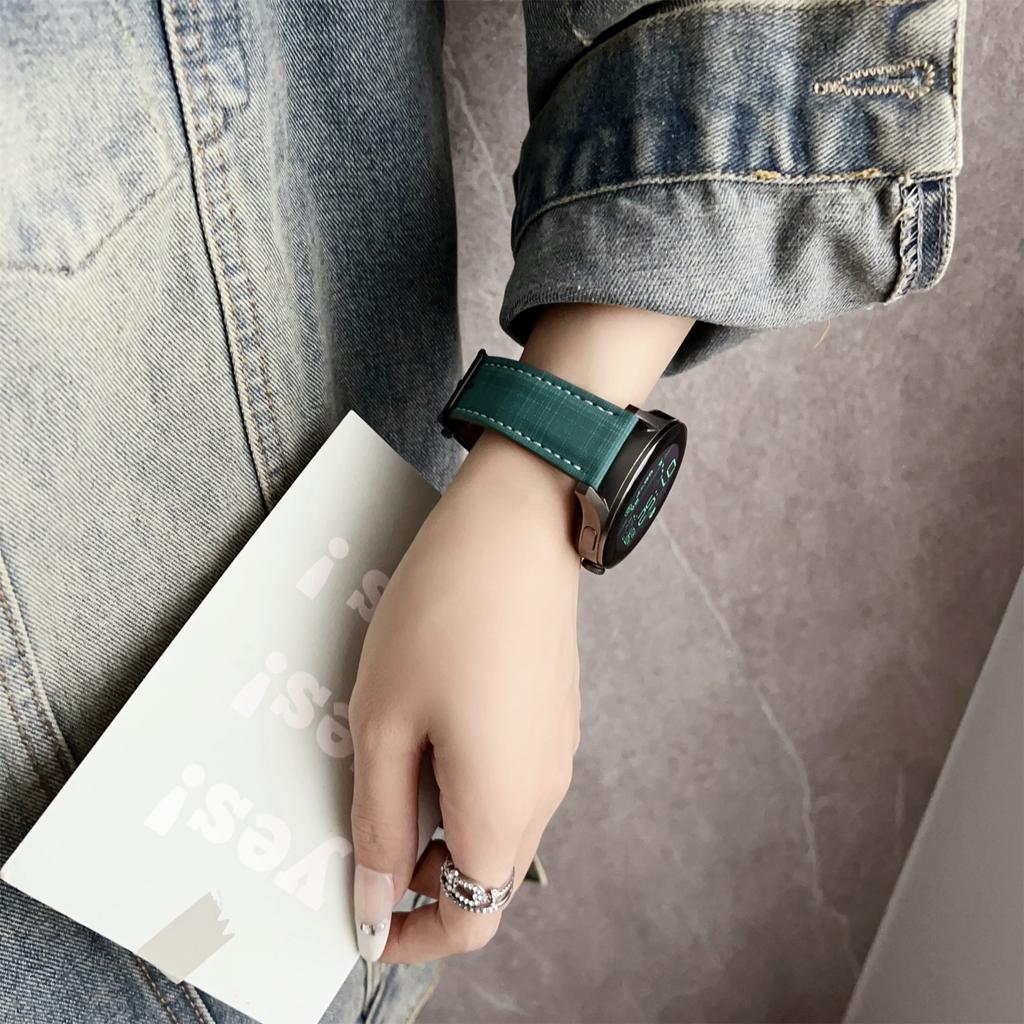 For Huawei Watch GT 5 41mm Watch Band 18mm Braided Checkered Pattern Ring Buckle Leather Wrist Strap