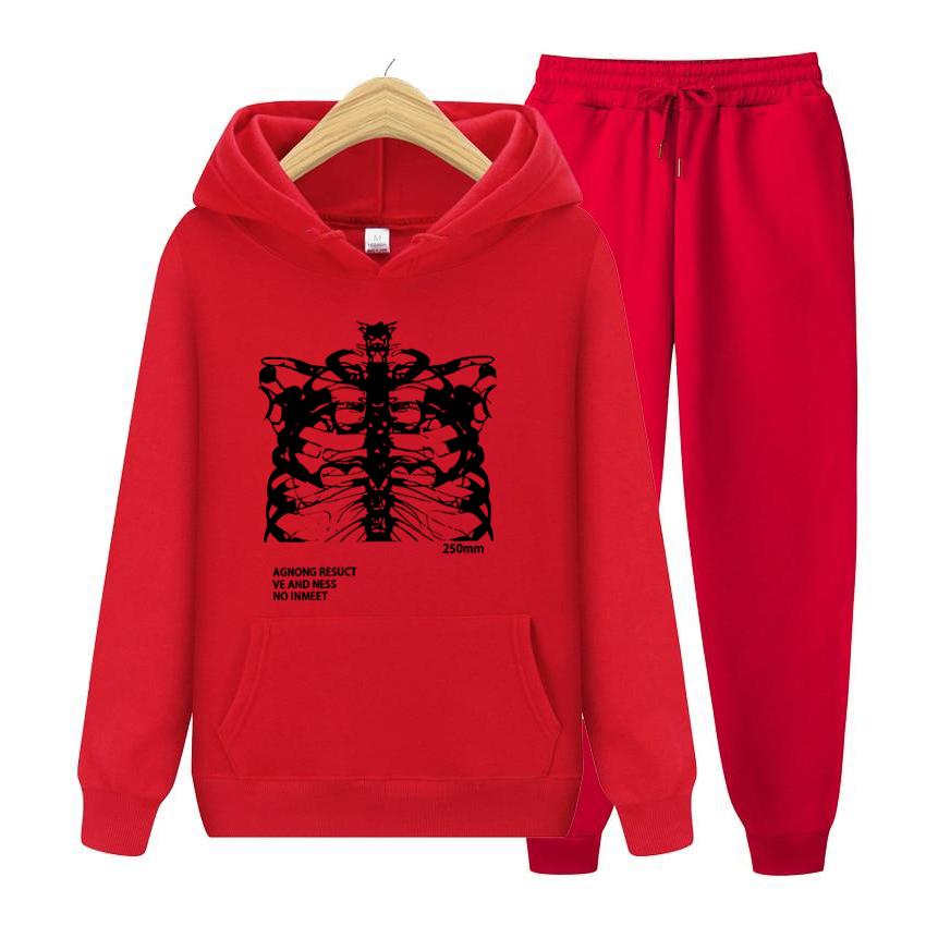 Women Long Sleeve Hoodie Set Pocket Long Sleeve Streetwear Blsack Skeleton Print Grunge Gothic Oversized Hoodie