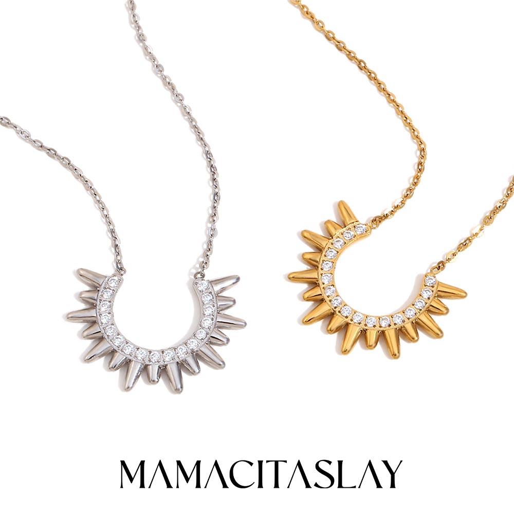 MamacitaSlay Stainless Steel 18K Gold Plated Zircon U-shaped Sunflower Necklace 2026 New Design Waterproof Jewelry High Quality