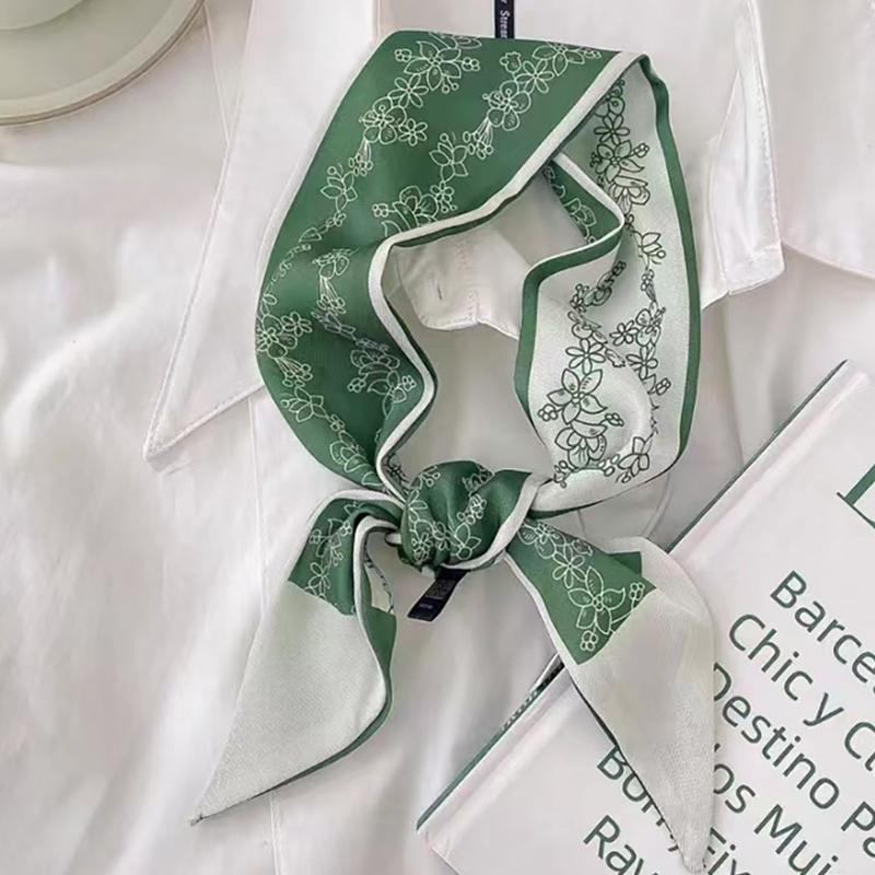Luxary Brand Design Flower Print Silk Scarf for Women Fashion Hair Headband Foulard Lady Skinny Bag Scarves Neckerchief Tie