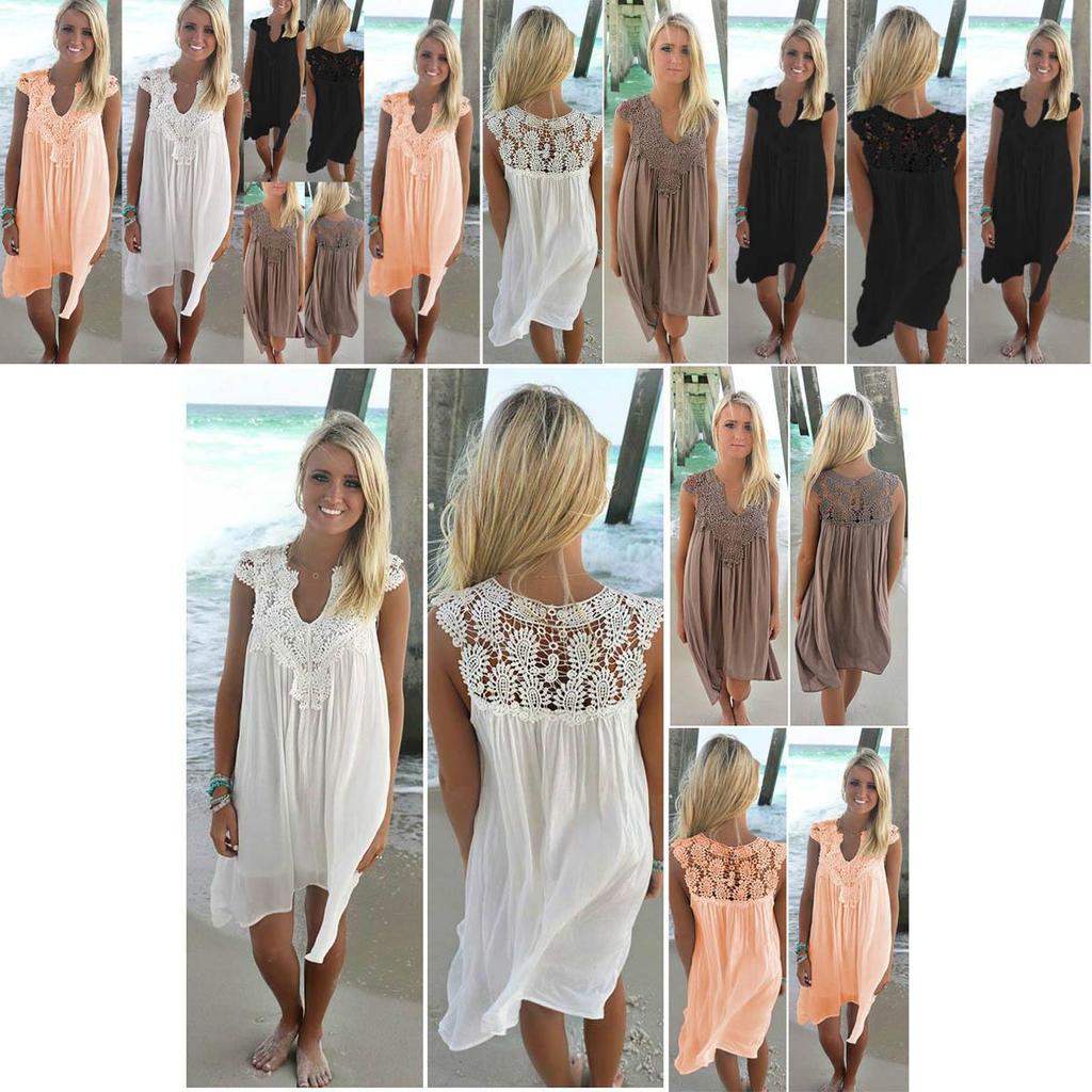 Elegant Plus Size Lady Boho Sleeveless Summer Beach Lace Dress For Women