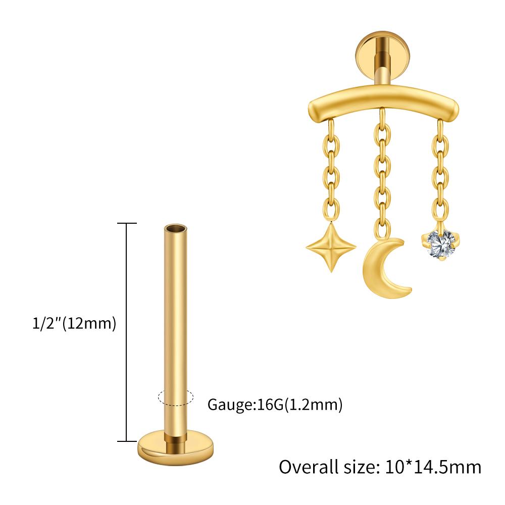 

Right Grand ASTM F136 Titanium Hidden Helix Chain Earring 16G Dainty Star Moon CZ Dangle Cartilage Stud Piercing Jewelry Earrings&Ears