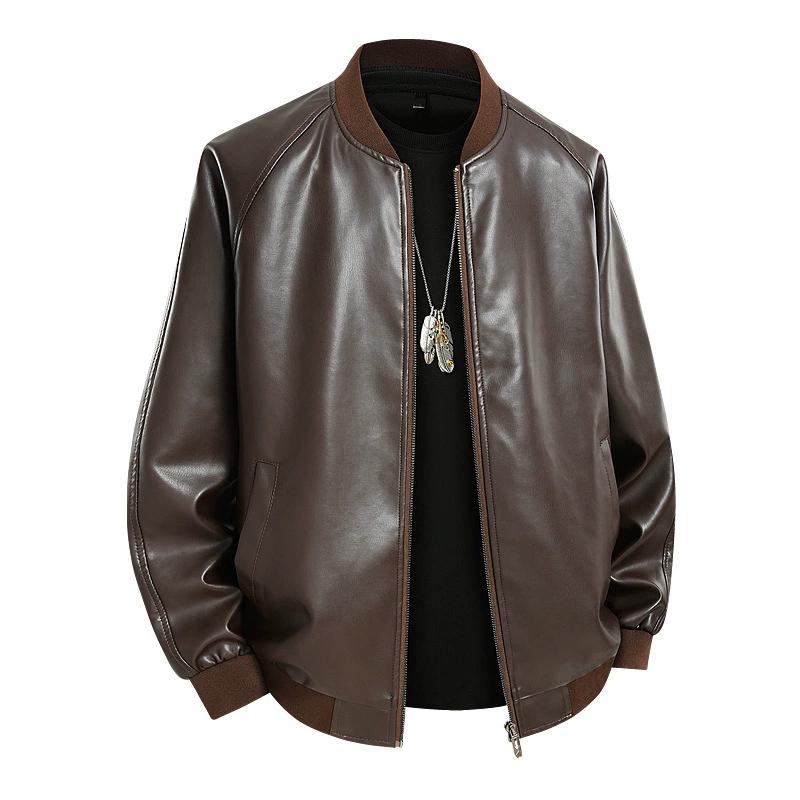 

Куртка из искусственной кожи с воротником-стойкой, мужское пальто, кожаная куртка, мужской мотоциклетный костюм 8XL кофейный