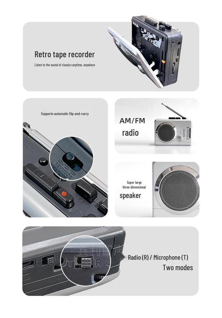 Portable Cassette Player with Speaker, Radio, and Headphones for English Listening and Playback