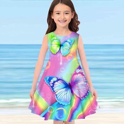 Summer Sleeveless Round-neck Vest Dresses Princess Dresses Cute 3D Printing Butterfly Pattern Girls' Dresses