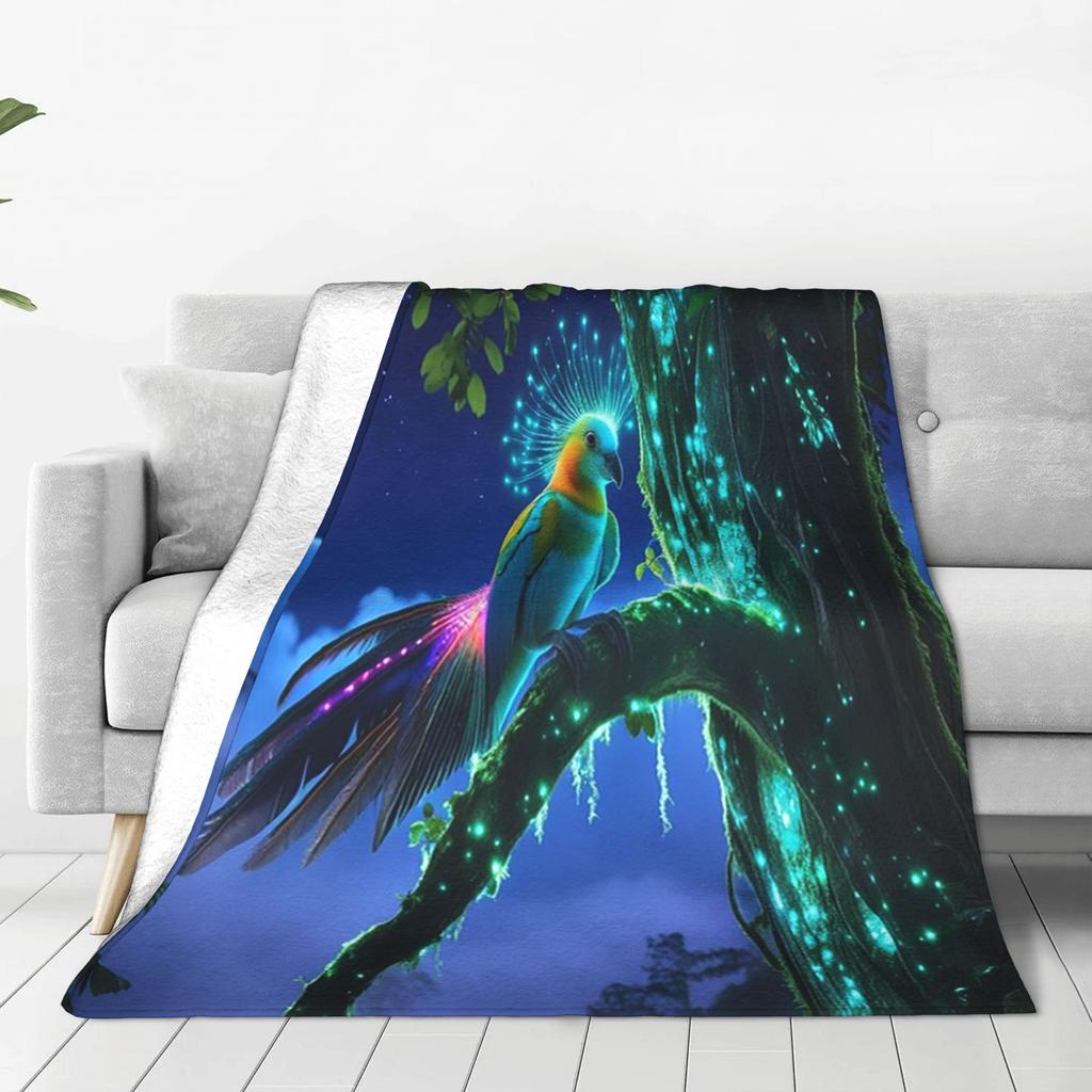 Bioluminescent Bird Mystical Rainforest Night Blankets Fleece Throw Blanket for Couch Bedding Outdoor Throws Bedspread Quilt
