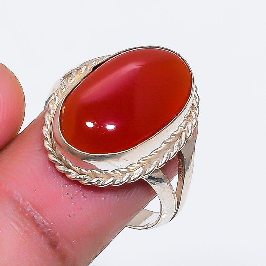 Natural Carnelian Gemstone 925 Sterling Silver Jewelry Ring Size 7.5 ZS-1864
