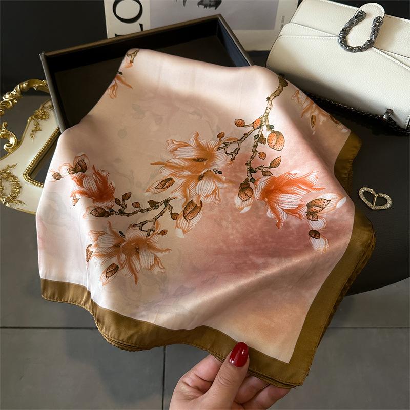 70Cm Simulated Silk Scarf Headscarf Women'S Spring And Summer Printing Small Square Scarf Neck Protection Scarf Professional Scarf Scarf Scarf