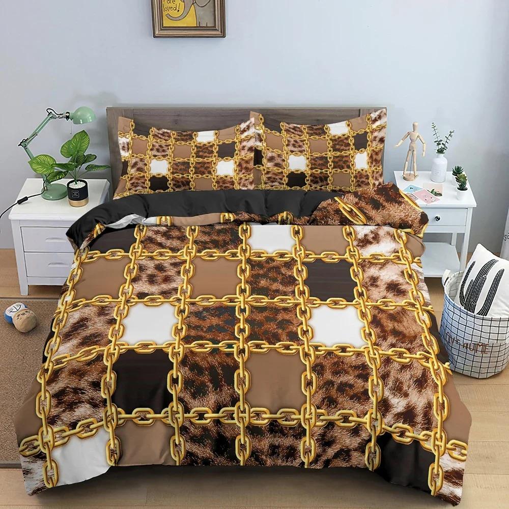 Gold Chains Duvet Cover Leopard Pattern Bedding Set Comforter Covers For Bedroom Twin King Size Soft Quilt Cover Home Textile