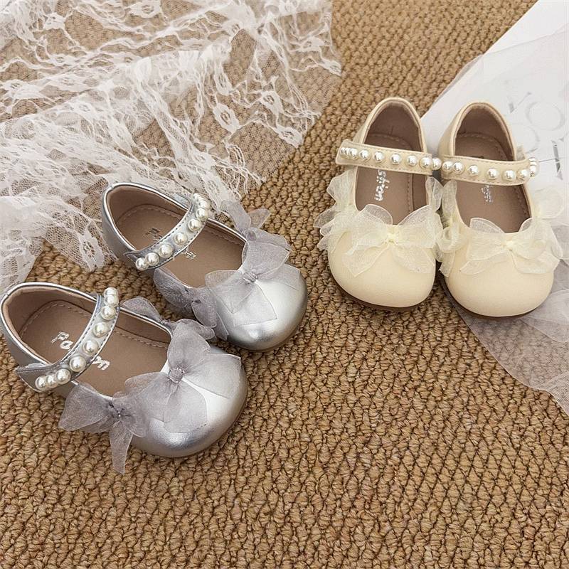Girls toddler baby lace pearl princess shoes 2025 spring and autumn new little girls versatile princess style toddler shoes