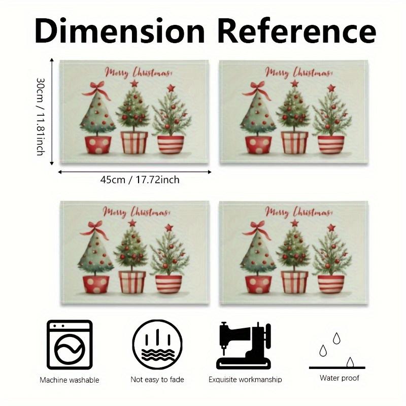 4pcs Linen Placemats, Christmas Tablecloth Set 12x18 Inches, Suitable for Kitchen Dining and Coffee Table Decorations, Party Decor, Adding Festive