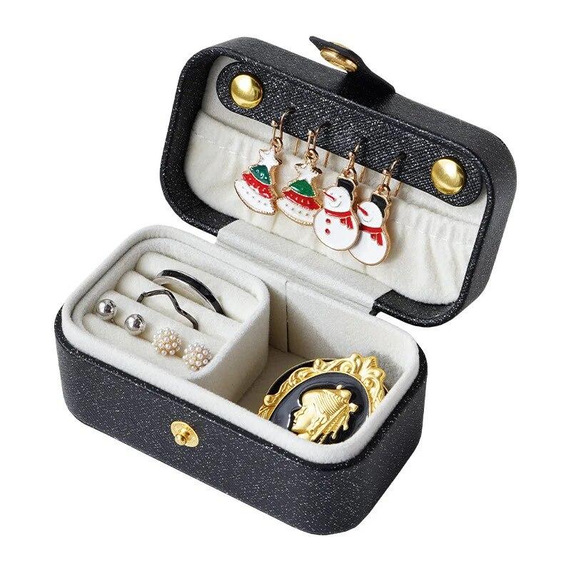 Exquisite Pu Leather Jewelry Box Simple Ring Necklace Earrings Storage Minimalist Style Daily Travel Portable Storage Box