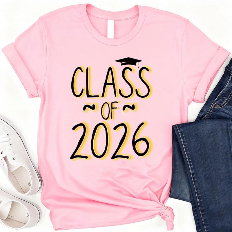 Class of 2026 Graduation Shirt Bella Canvas Tee School Spirit Shirt Short Sleeve Fashion Cotton Top All Seasons Casual Harajuku