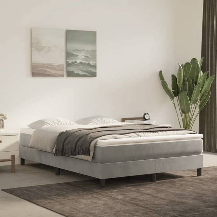 Maison Exclusive - Sommier à lattes de lit et matelas Gris clair 140x200cm Velours