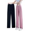 High-Waisted Summer Ice Silk Wide-Leg Pants for Women - Plus Size, Elastic Waist, Loose, Slimming, Straight-Leg Design