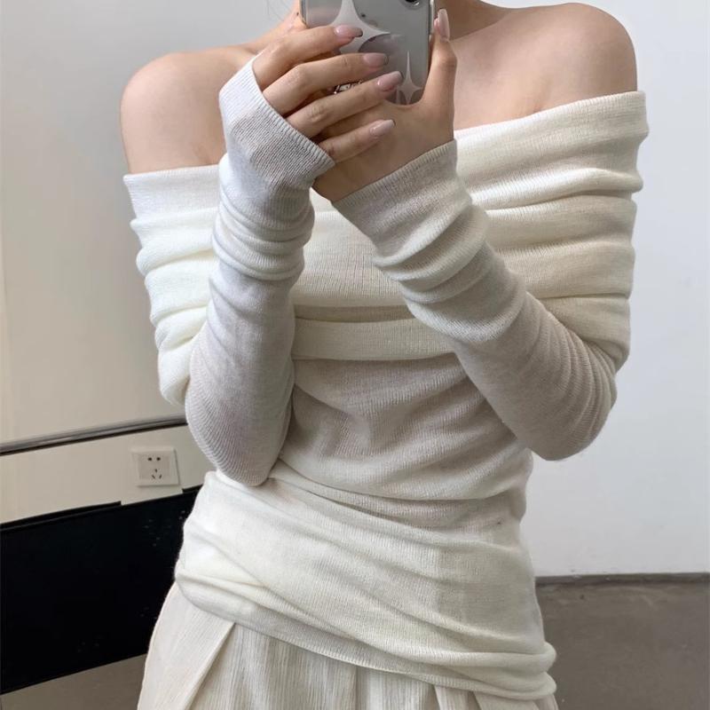 Autumn New Sexy One Shoulder Pullover Sweaters for Women Lapel Off Shoulder Long Sleeved Knitted Sweater Woman Elegant Casual Winter Knitwear 24861