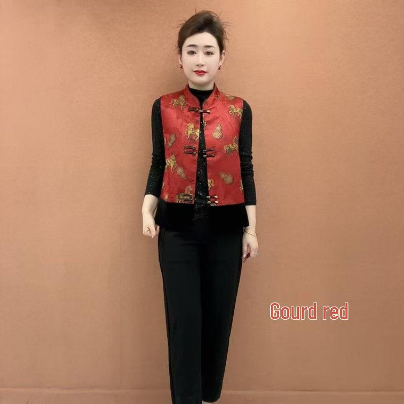 

2026 Women s Chinese National Style Shawl Vest for Spring & Autumn Top 5XL (150-165 jin)