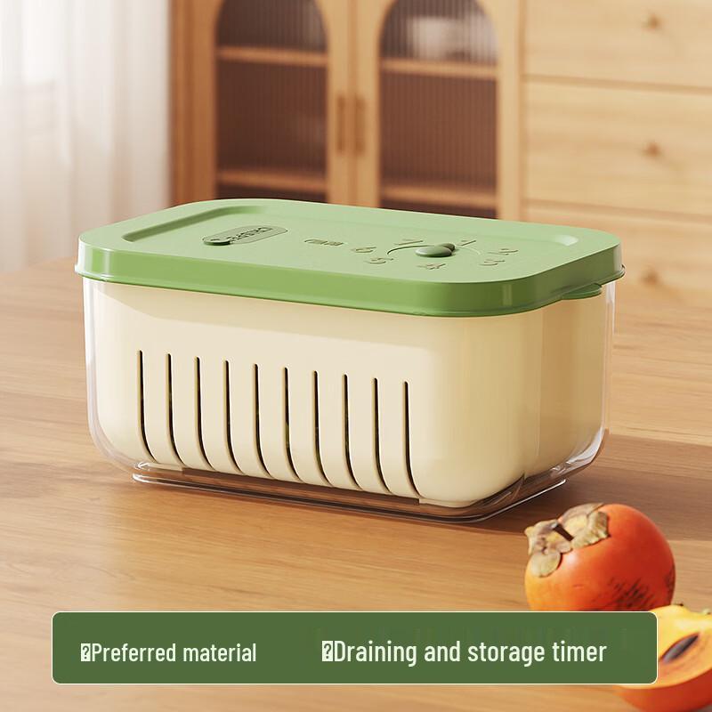 ZISIZ Sealed Plastic Food Container with Timer & Drainer, 3-Pack