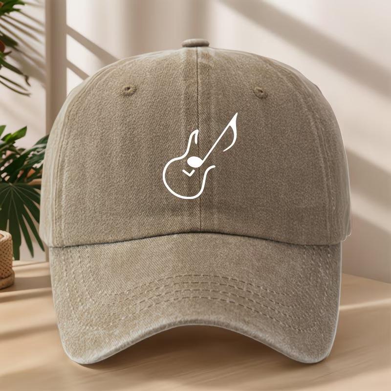 European and American Guitar Print Hat Retro Washed Old Baseball Cap Summer Outdoor Sunshade Cap