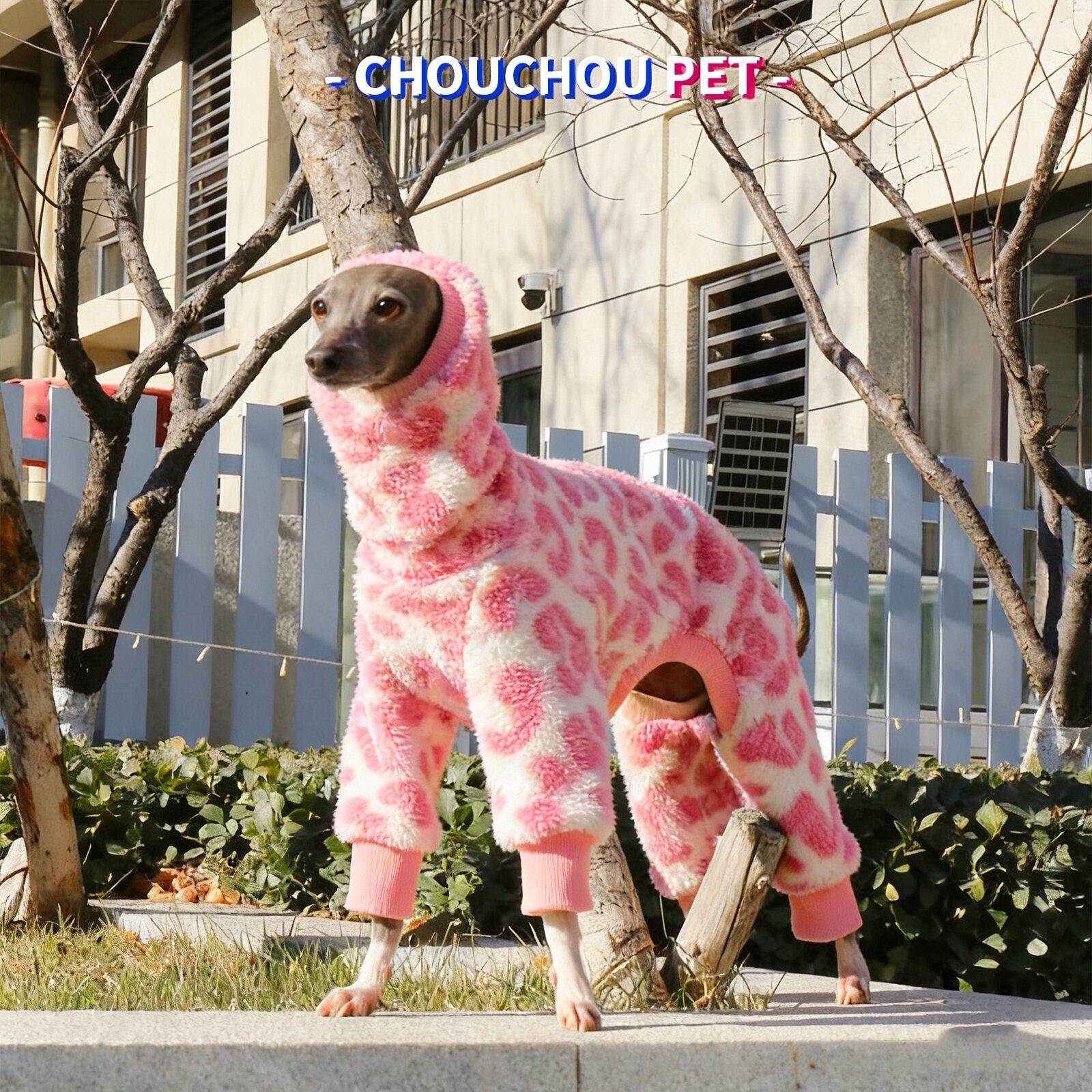 

Winter Pet Dog Fleece Jumpsuit,Leopard Dogs Coat Pajamas - Four Legs Warm Neck Design,For Whippet Italian Greyhound Clothing S рожевий