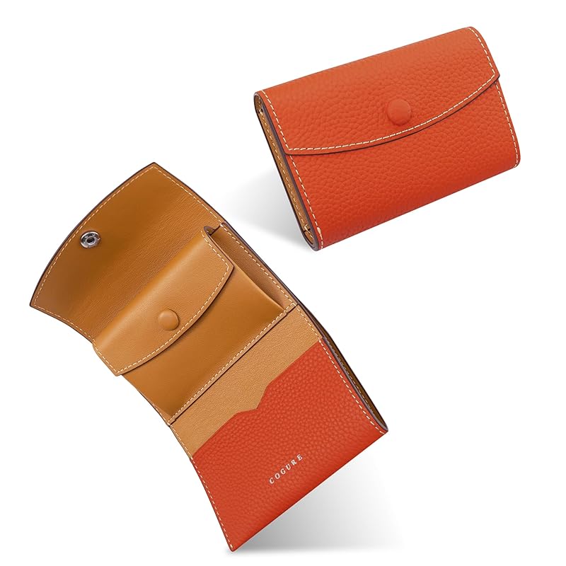 

[COGURE] Kogre wallet tri-fold ladies men s genuine leather shrink calf leather compact brand mini wallet wallet coin purse card holder with gift box