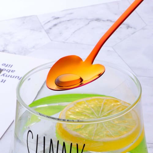 Buyer Star Long Parfait Spoons, Set of 8, 8 Colors, Stylish Heart-Shaped Spoons, Made of 18/8 Stainless Steel with a Titanium Finish, Durable and Long