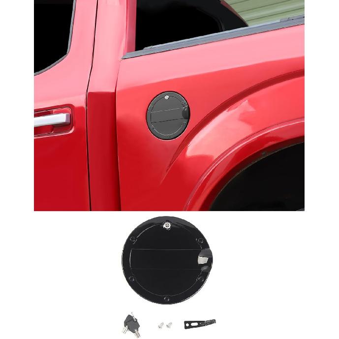 Fit For 2015- Ford F-150 Locking Fuel Gas Filler Tank Door Cap Cover With Keys, Gas Tank Cap Fuel Filler Door Cover Trim Exterior Accessories, Black