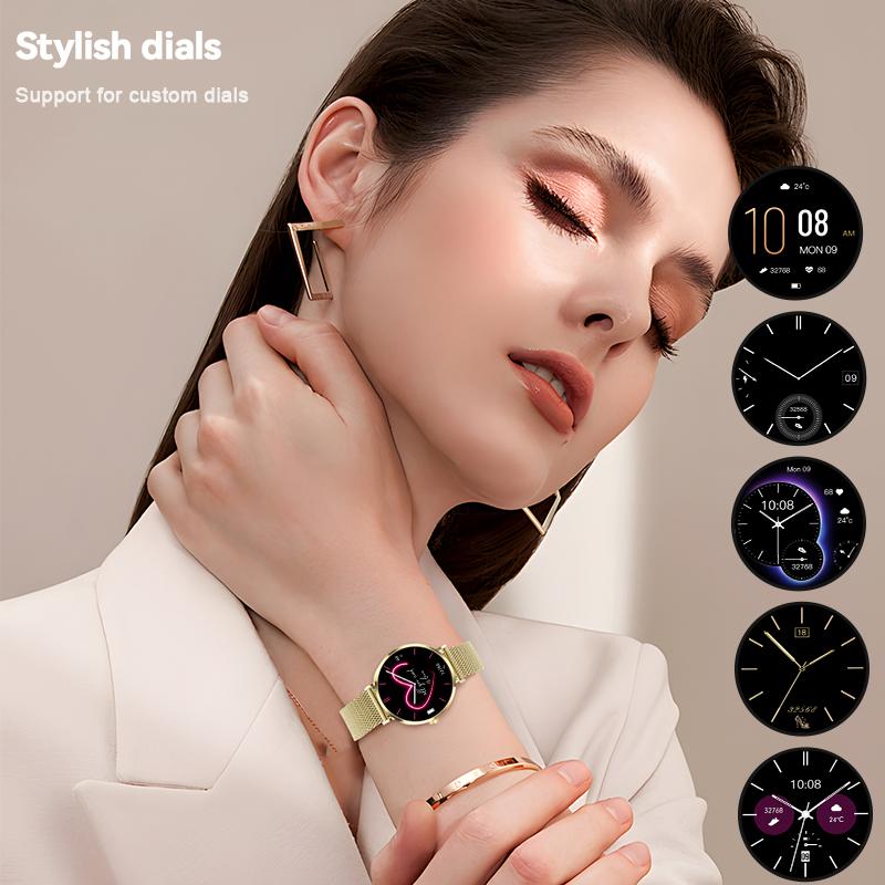 SACOSDING Mini Ultra Thin Fashion Ladies Smart Watch AMOLED Screen Health Monitor Wristwatch Fitness Tracker Women Ladies Smartwatch