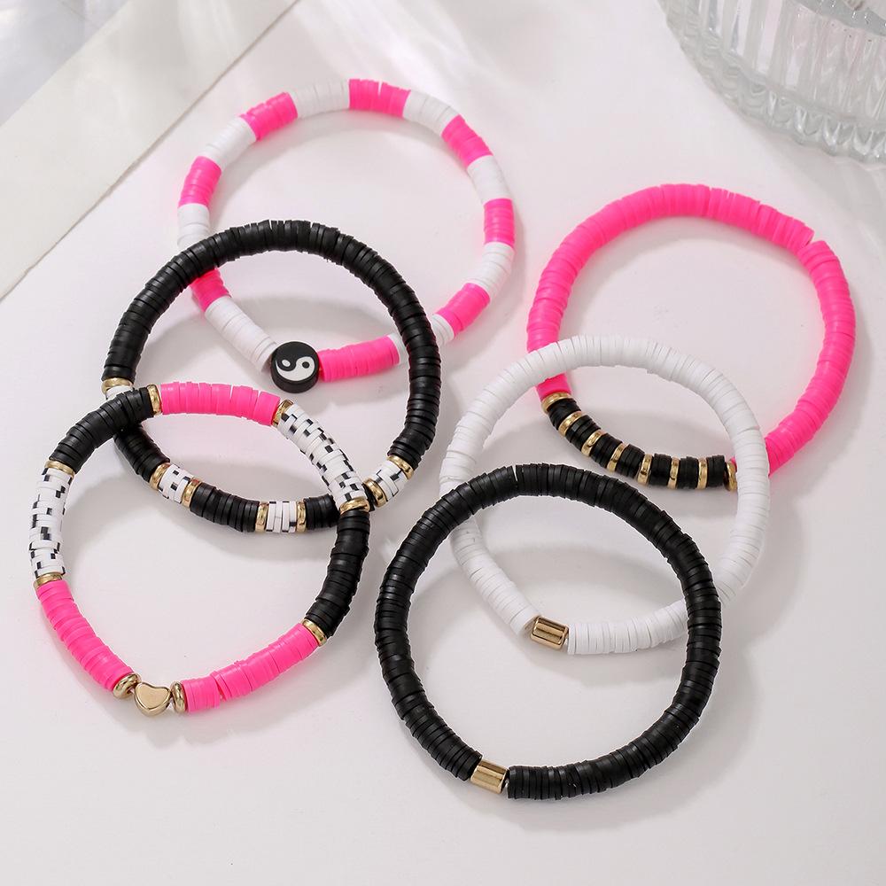 Mixed Color Elastic Soft Pottery Bracelet Love Tai Chi Yin Yang Soft Pottery Bracelet Friendship Couple Stacked Bracelet