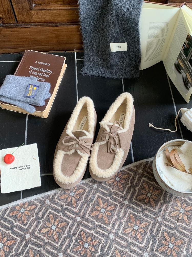 2025 Autumn and Winter New Velvet Warm and Non-slip Loafers Women's Shallow Mouth Single Shoes Frosted Fur Women's Single Shoes