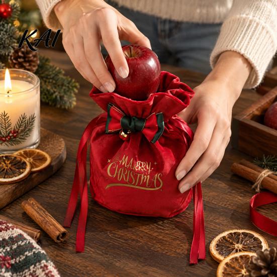 Durable Fabric Bags for Small Gifts Drawstring Christmas Candy Bags, Reusable Gift Wrap Holiday Celebration Holders Cute Eve Fruit Party Favor