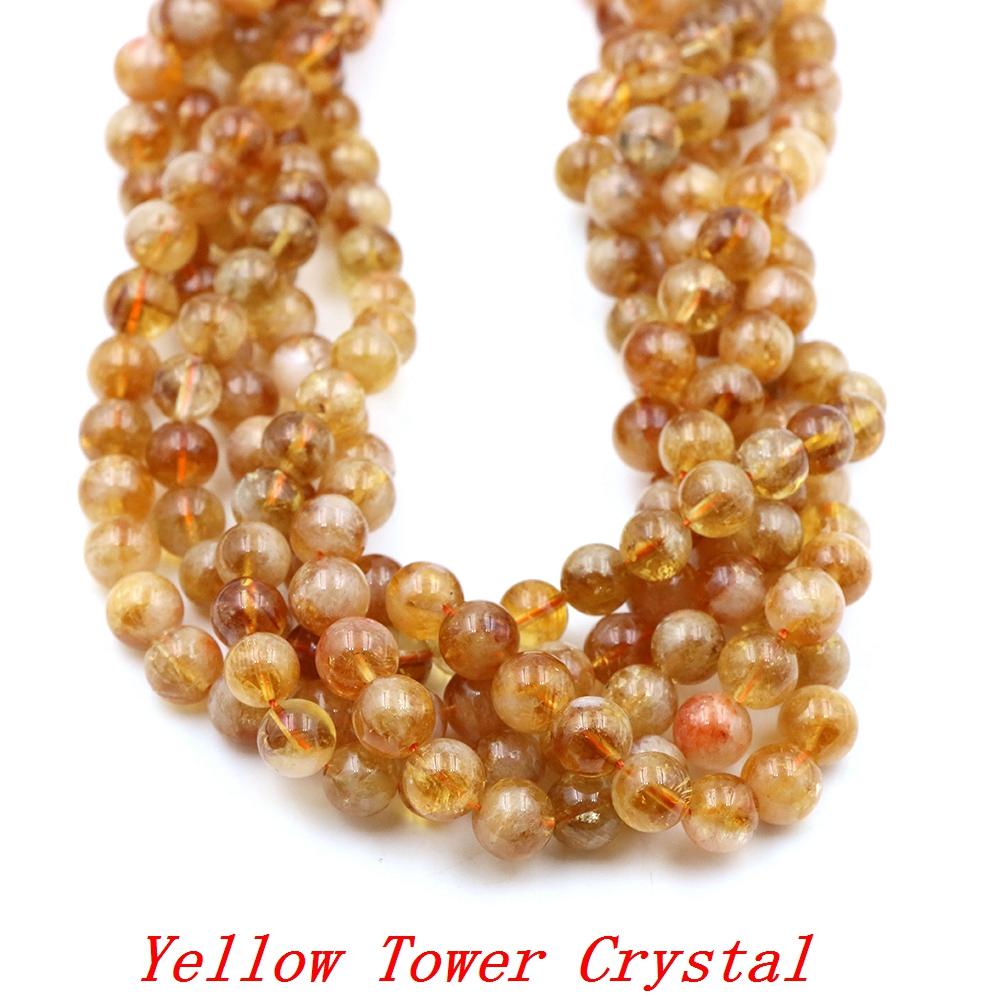 4/6/8/10/Mm Natural Stone Yellow Tower Crystal Round Loose Citrine Bead Crystal Stone Jewelry Making Diy Bracelet Necklace Gift