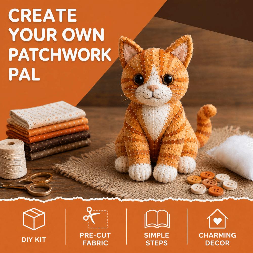 Step by Step Guide Cat Sewing Kit Pre Cut Fabric Patchwork Craft Kit Patchwork Cat Kit  Home Decor