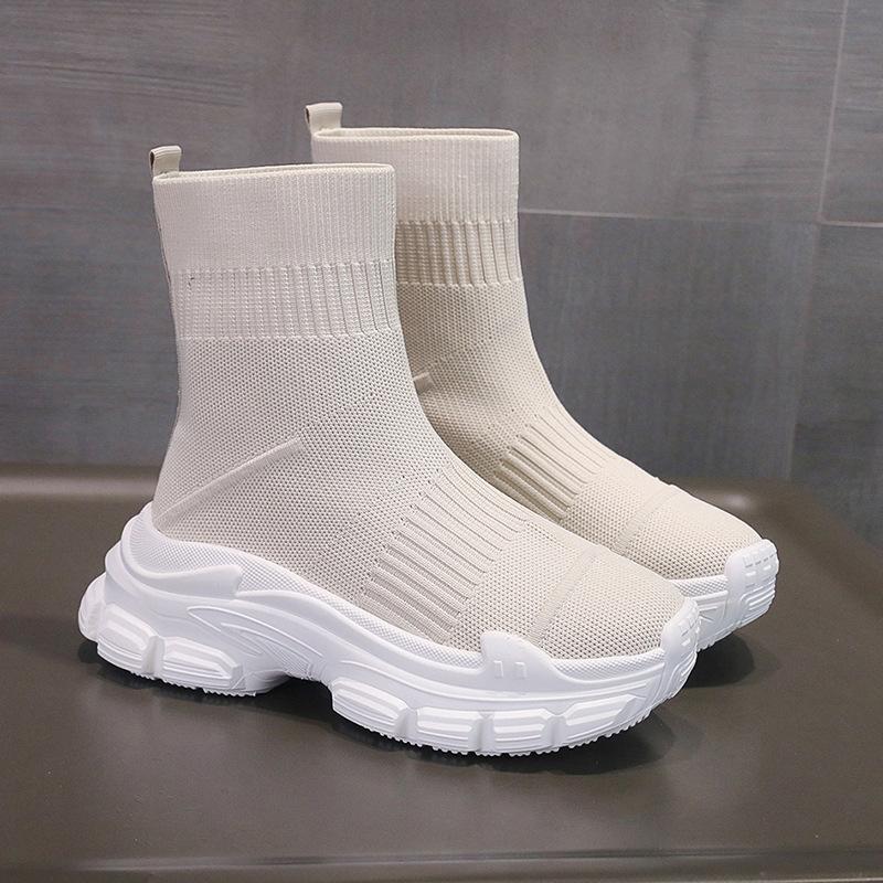Sock Boots Women's Summer New Black High Top Sock Shoes Women's Thick Soled Elastic Flying Woven Casual Shoes C1158