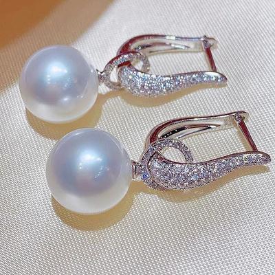 Vintage White Imitation Pearls Dangle Earrings for Women Luxury Zircon  Sterling Silver  Bridal Earring Wedding