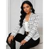 Women S Fitted Plaid Long Sleeve Button Blazer