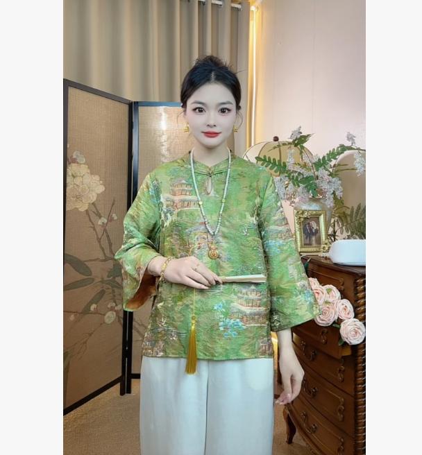 New Chinese style national style shirt women's new foreign style top diagonal placket thin top