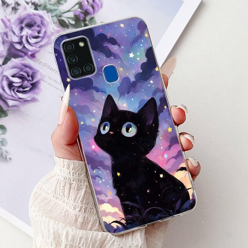 Clear For Samsung A21s SM-A217F SM-A217M Cover For Samsung Galaxy A21s Case Cute Luxury Butterfly Love Flowers Cool Painted