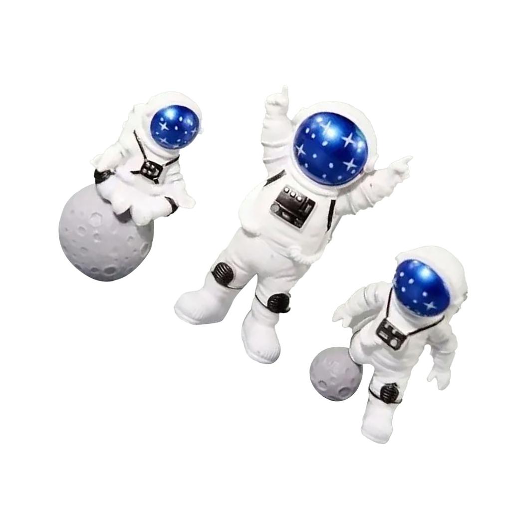 3 Piece Astronaut Figurines Cute Nordic Style PVC Spaceman Desk Decor for Cake Decoration Kids Room
