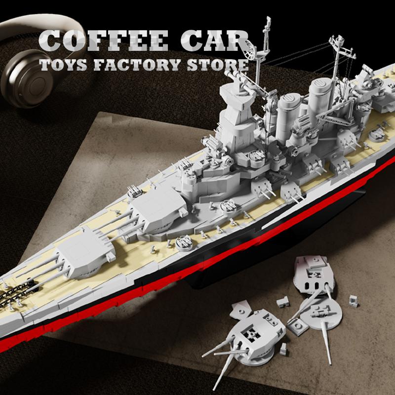 WW2 Military Battle Ship MOC Bricks Toys Navy Battleship Model Building Kits Cruiser Boat Blocks Boys Kids Adult Christmas Gifts