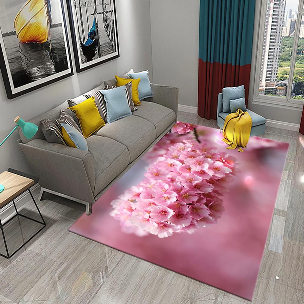 3D Pink Peach Blossom Carpet Living Room Coffee Table Area Mats Balcony Bedroom Decoration Rugs Kitchen Bathroom Anti-slip Rugs