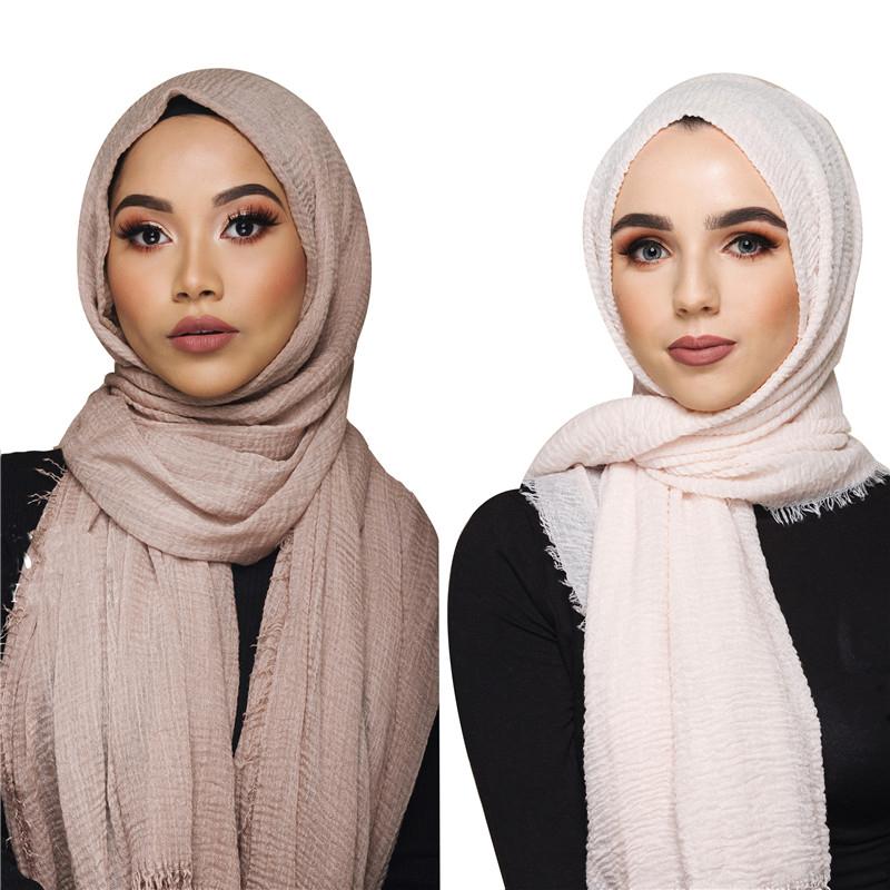 90*180cm Women Muslim Crinkle Cotton HijabS Scarf Femmale Musulman Soft Cotton Headscarf Islamic Hijabs Foulard Shawls Wraps