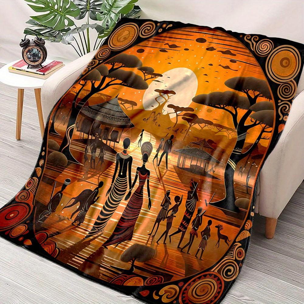African Tribal Print Reversible Throw Blanket Polyester Flannel All Season Lightweight Office Home Gift