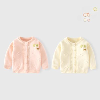 Kinder Baumwollstrickpullover Mantel Frühling und Herbst Mädchen Schleife Einfarbig Pullover Strickjacke